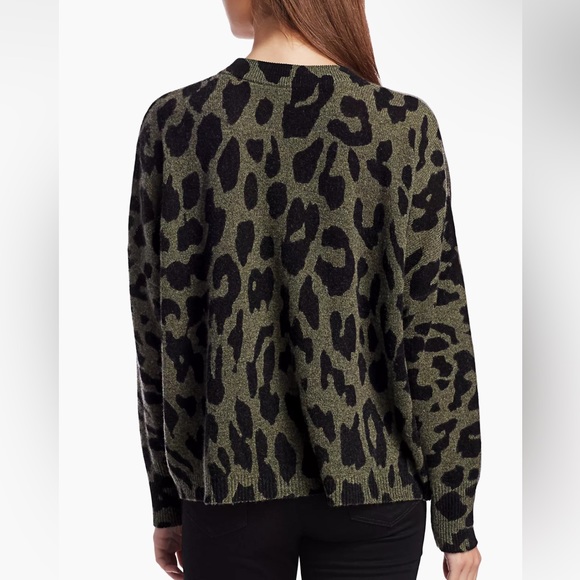 360 Cashmere Marsha Leopard-Print Cashmere Sweater sz XS green black - Picture 15 of 15